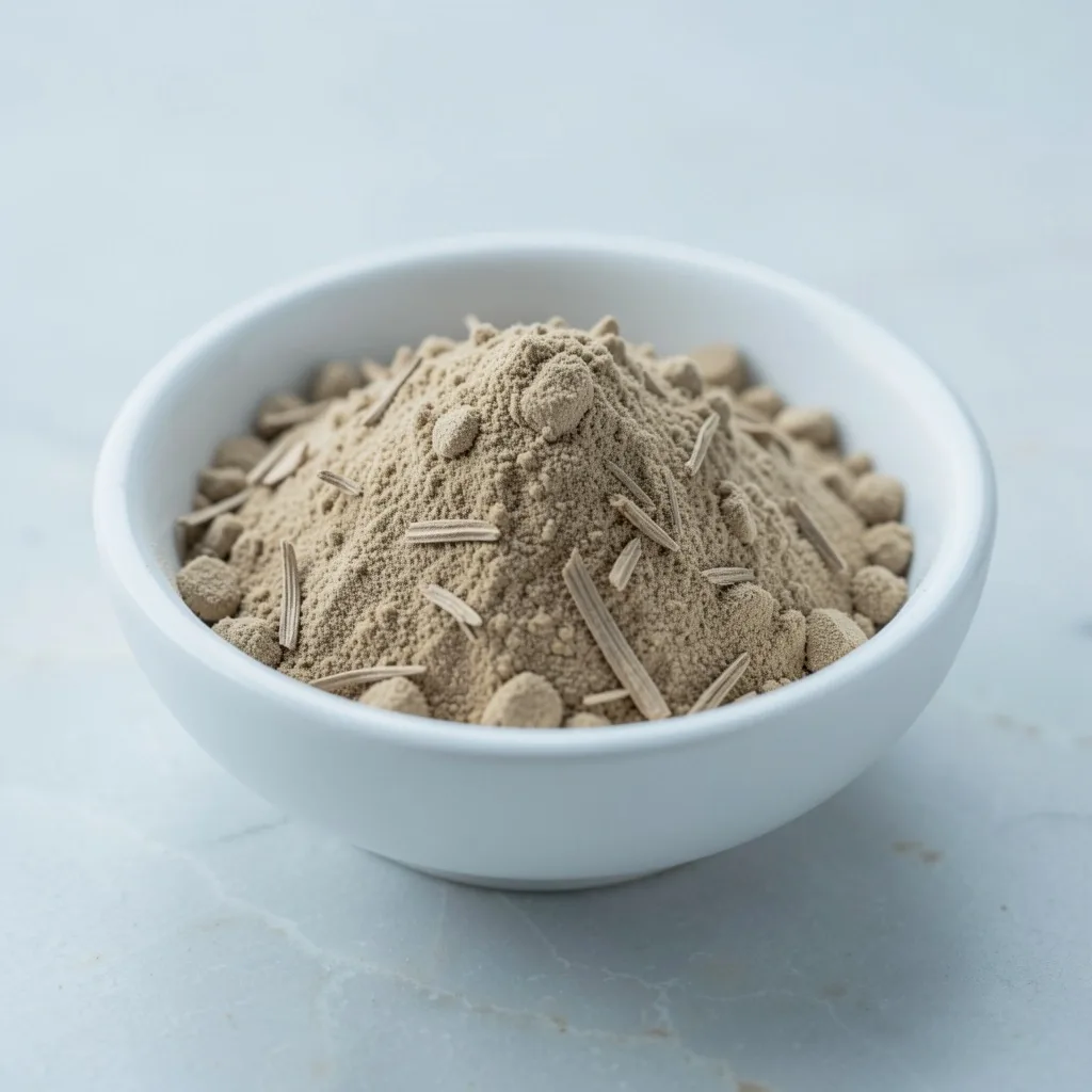 Ashwagandha root powder in a ceramic bowl