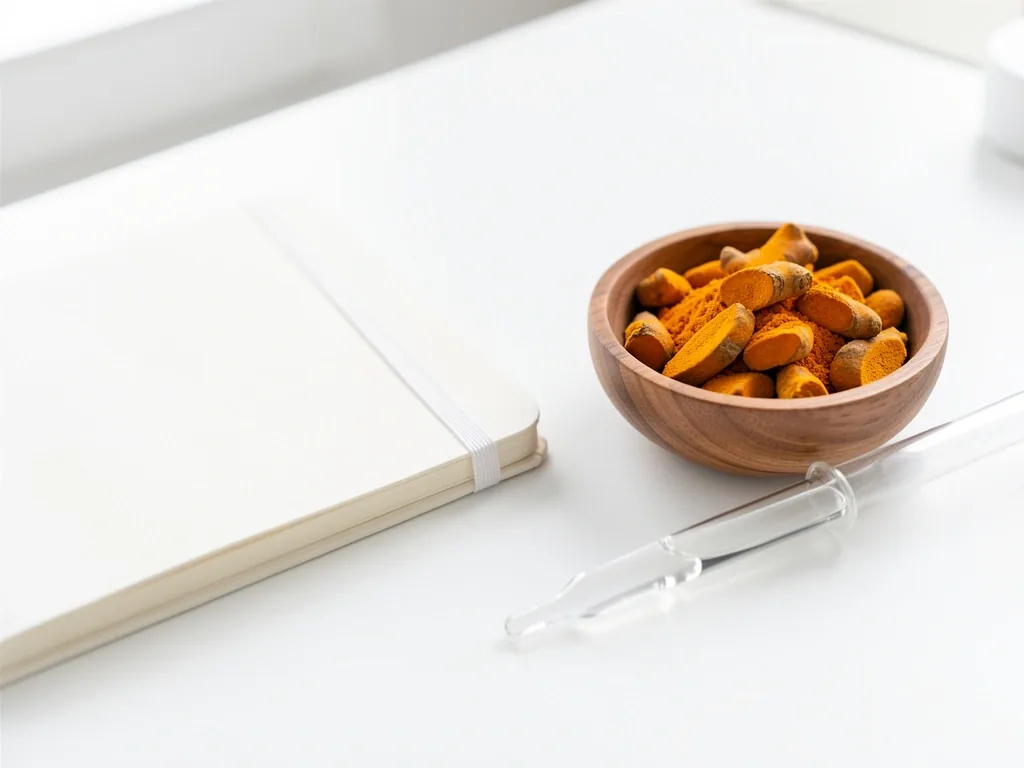 Notebook with botanical extract vials on desk