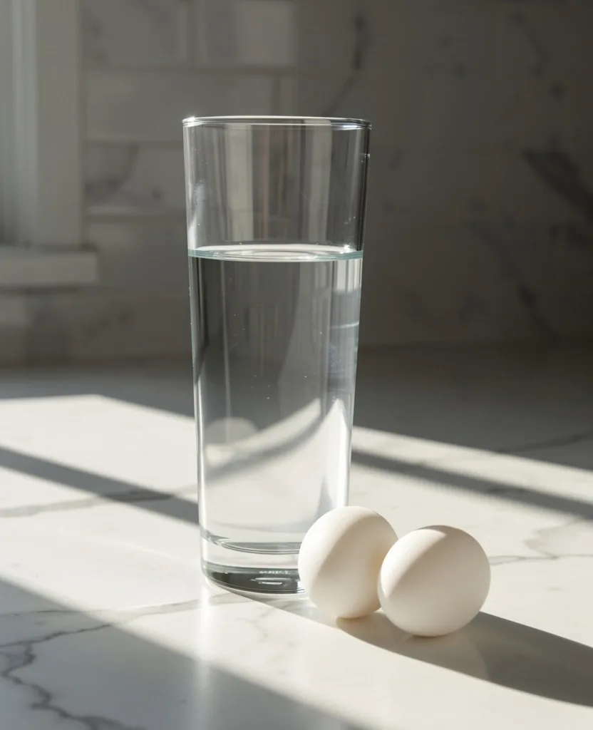 Morning routine with water and protein-rich breakfast in morning light